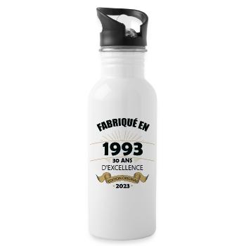 Fabriqué En 1993 Né En 1993 30 Ans Anniversaire - Gourde avec paille intégrée - blanc - Droite