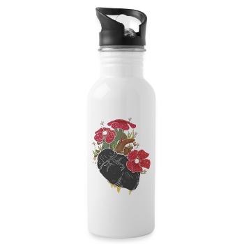 Anatomisches Herz und Blumen - Trinkflasche mit integriertem Trinkhalm - Weiß - Rechts