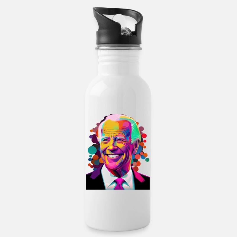Lächelnder Präsident - Trinkflasche mit integriertem Trinkhalm - Weiß
