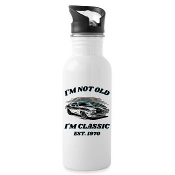 Born 1970 Classic since 1970 Muscle-Car Design - Water bottle with straw - white - Right