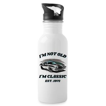 Born 1971 Classic since 1971 Muscle-Car Design - Water bottle with straw - white - Right