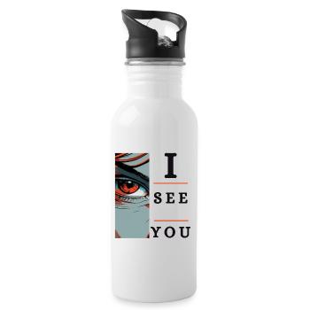 I see you mysterious cartoon eye, feminine, - Water bottle with straw - white - Right