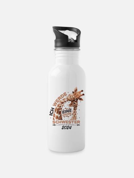 Ich Werde Eine Große Schwester 2024 - Trinkflasche mit integriertem Trinkhalm - Weiß