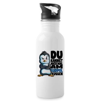 Kannst mich mal am Südpol küssen Pinguine - Trinkflasche mit integriertem Trinkhalm - Weiß - Rechts