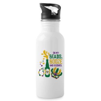 Mardi Gras Carnival Mask Beer Beads Boobies - Water bottle with straw - white - Right