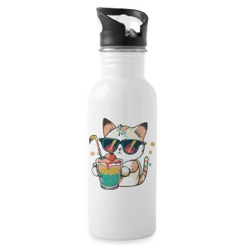 The Casual Cat - Water bottle with straw - white - Right