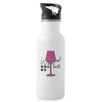 Wein und Hundeliebhaber - Trinkflasche mit integriertem Trinkhalm - Weiß - Rechts