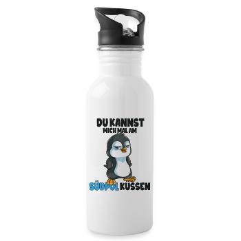 Kannst mich mal am Südpol küssen Pinguine - Trinkflasche mit integriertem Trinkhalm - Weiß - Rechts