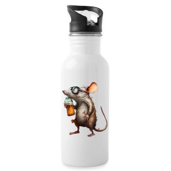 Funny beer mouse with glasses - Water bottle with straw - white - Right