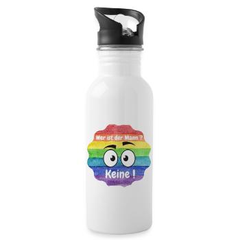 Wer ist der Mann in der Beziehung, Lesbian, CSD - Trinkflasche mit integriertem Trinkhalm - Weiß - Rechts