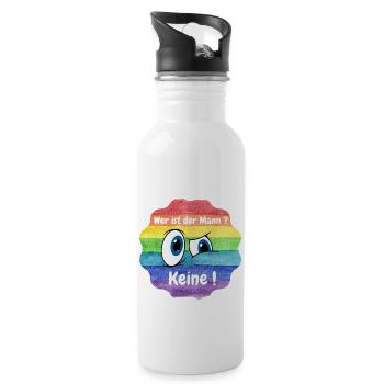 Wer ist der Mann in der Beziehung, Lesbian, CSD - Trinkflasche mit integriertem Trinkhalm - Weiß - Rechts