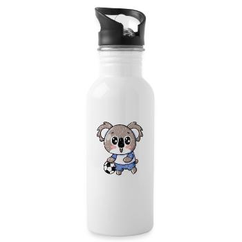 Cute Kawaii Koala with Handball and Football Design - Water bottle with straw - white - Right