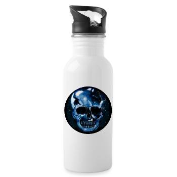 dark skull in glass crystal look - Water bottle with straw - white - Right