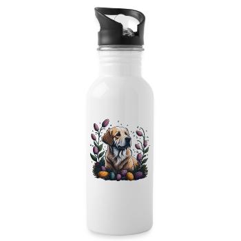 Golden Retriever au printemps Pâques Golden - Gourde avec paille intégrée - blanc - Droite
