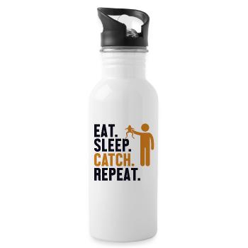 Eat Sleep Catch Repeat Kaulquappe Laubfrosch - Trinkflasche mit integriertem Trinkhalm - Weiß - Rechts