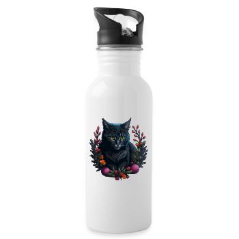 cute cat in easter & spring style cats - Water bottle with straw - white - Right