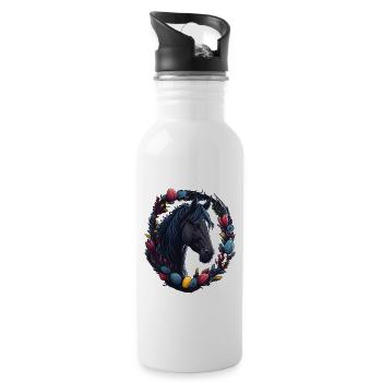Riding with cute horse at easter & spring horse - Water bottle with straw - white - Right