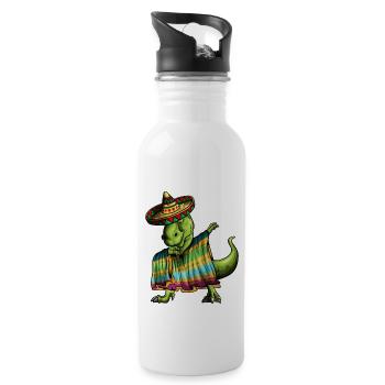 T-Rex Dino Ponscho Sombrero Mexico Dabbing Outfit - Water bottle with straw - white - Right