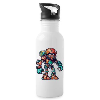 Robot comic with colorful armor and helmet - Water bottle with straw - white - Right