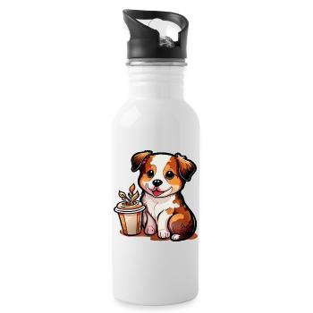 Chien avec café: le compagnon idéal - Gourde avec paille intégrée - blanc - Droite
