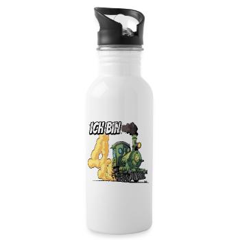 Ich bin 4 - 4. Geburtstag Zug Dampflok - Trinkflasche mit integriertem Trinkhalm - Weiß - Rechts