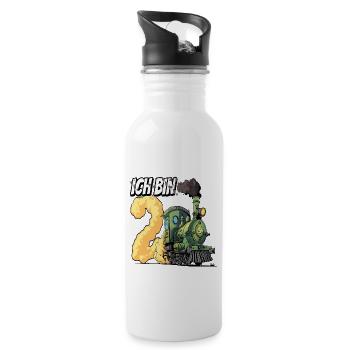 Ich bin 2 - 2. Geburtstag Zug Dampflok - Trinkflasche mit integriertem Trinkhalm - Weiß - Rechts