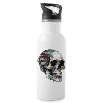 Creepy Machine Skull Skull dans le style gothique - Gourde avec paille intégrée - blanc - Droite