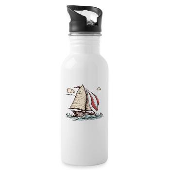 Boot Segelboot Segeln - Trinkflasche mit integriertem Trinkhalm - Weiß - Rechts