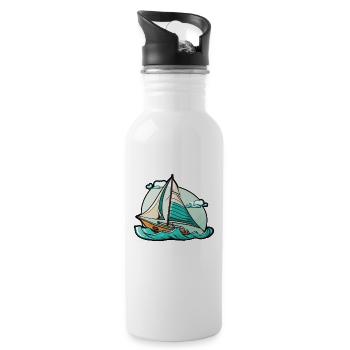 Boot Segelboot Segeln - Trinkflasche mit integriertem Trinkhalm - Weiß - Rechts