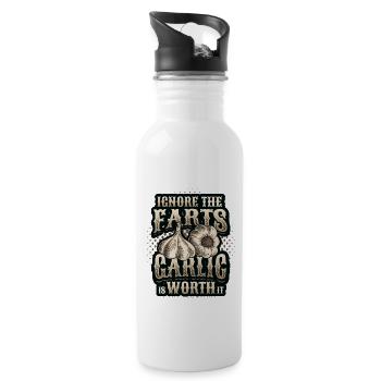 Ignore the farts, garlic is worth it - Water bottle with straw - white - Right