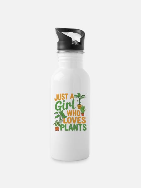 Just A Girl Who Loves Plants Funny Plant Lovers - Water bottle with straw - white