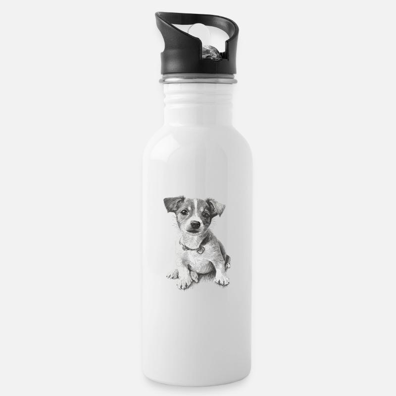 Hund - Trinkflasche mit integriertem Trinkhalm - Weiß