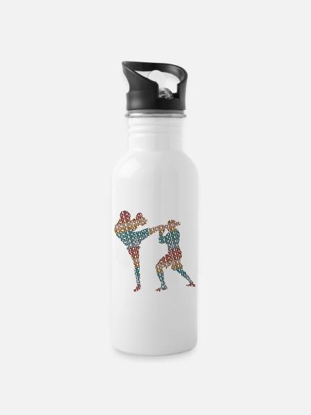 Kickboxing - Trinkflasche mit integriertem Trinkhalm - Weiß