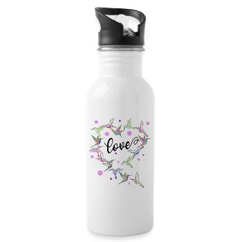 Liebe Hummingbird Heart Vogelbeobachter Kolibri - Trinkflasche mit integriertem Trinkhalm - Weiß - Rechts