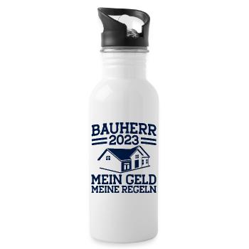Bauherr 2023 Mein Geld Meine Regeln Bauherr Gesche - Trinkflasche mit integriertem Trinkhalm - Weiß - Rechts
