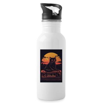 Cat Synthesizer Katze Retro Vintage Studio Gear - Trinkflasche mit integriertem Trinkhalm - Weiß - Rechts