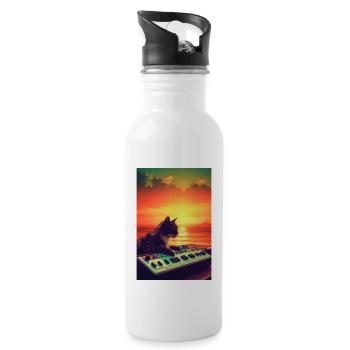 Cat Synthesizer Katze Retro Vintage Studio Gear - Trinkflasche mit integriertem Trinkhalm - Weiß - Rechts