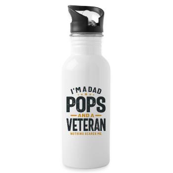 Papa Pops und Veteran, nichts macht mir Angst! - Trinkflasche mit integriertem Trinkhalm - Weiß - Rechts