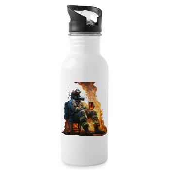 Cool firefighter chilling in the fire with beer - Water bottle with straw - white - Right