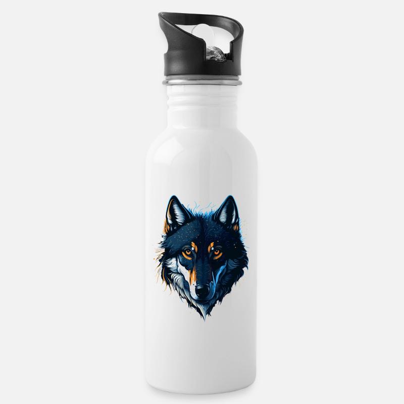 WOLF DESIGN - Trinkflasche mit integriertem Trinkhalm - Weiß
