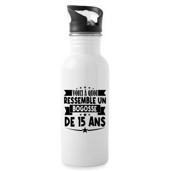 anniversaire 15 ans. beau gosse 15 ans. 15e annive - Gourde avec paille intégrée - blanc - Droite