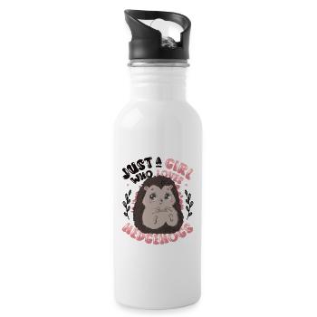 Nur Ein Mädchen, Das Igel Liebt - Trinkflasche mit integriertem Trinkhalm - Weiß - Rechts
