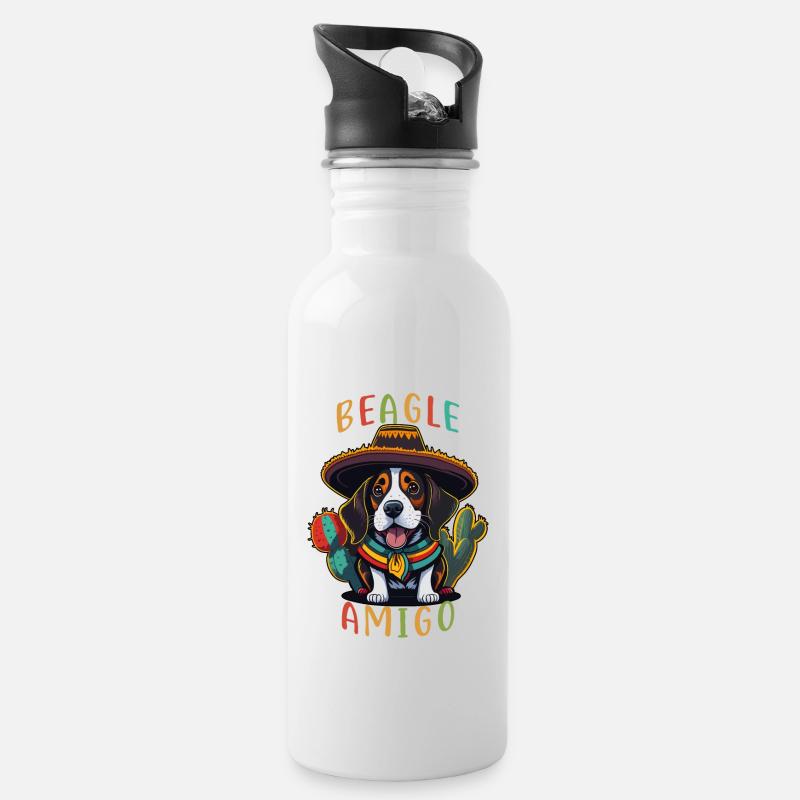Beagle Amigo Mexikanischer Sombrero Beagle - Trinkflasche mit integriertem Trinkhalm - Weiß