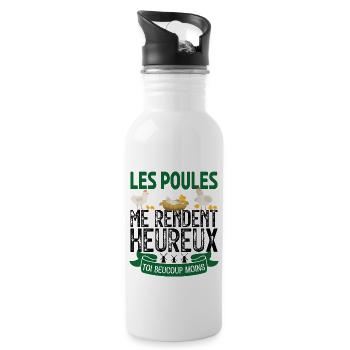 les poules me rendent heureux. cadeau agricultrice - Gourde avec paille intégrée - blanc - Droite