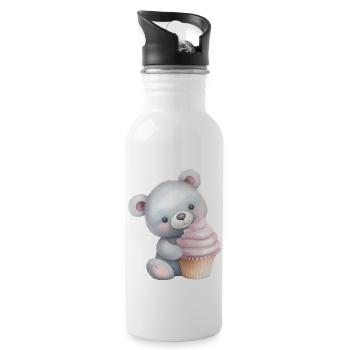 Teddy Bär Cupcake - Trinkflasche mit integriertem Trinkhalm - Weiß - Rechts