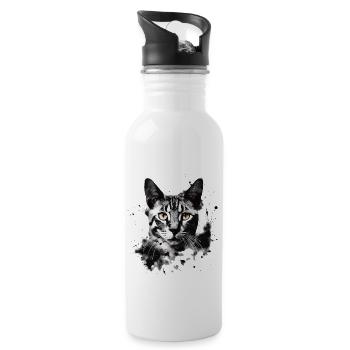 Bengal cat in black and white abstract art - Water bottle with straw - white - Right