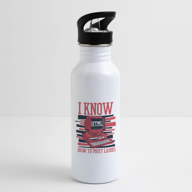 I Know Hot To Meet Ladies Developer Coder Trinkflasche mit integriertem Trinkhalm