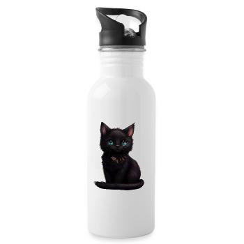 Katze Kätzchen Geschenk - Trinkflasche mit integriertem Trinkhalm - Weiß - Rechts