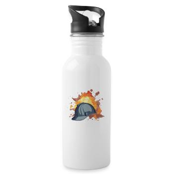 Bauleiter Bauarbeiter Kostüm Bauaurbeiterhelm Helm - Trinkflasche mit integriertem Trinkhalm - Weiß - Rechts