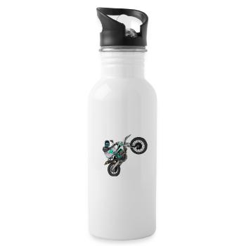 Motocross / Enduro / Freestyle mx / Dirtbike retro - Trinkflasche mit integriertem Trinkhalm - Weiß - Rechts